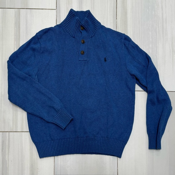 Polo Ralph Lauren Mens Navy Blue 3 Button Mock Neck Pullover Sweater M - Picture 1 of 6